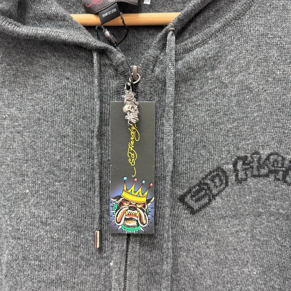 NWT Ed Hardy Eagle Wool Angora Blend Full Zip Hoodie Sweater Gray Size Large - Picture 7 of 10